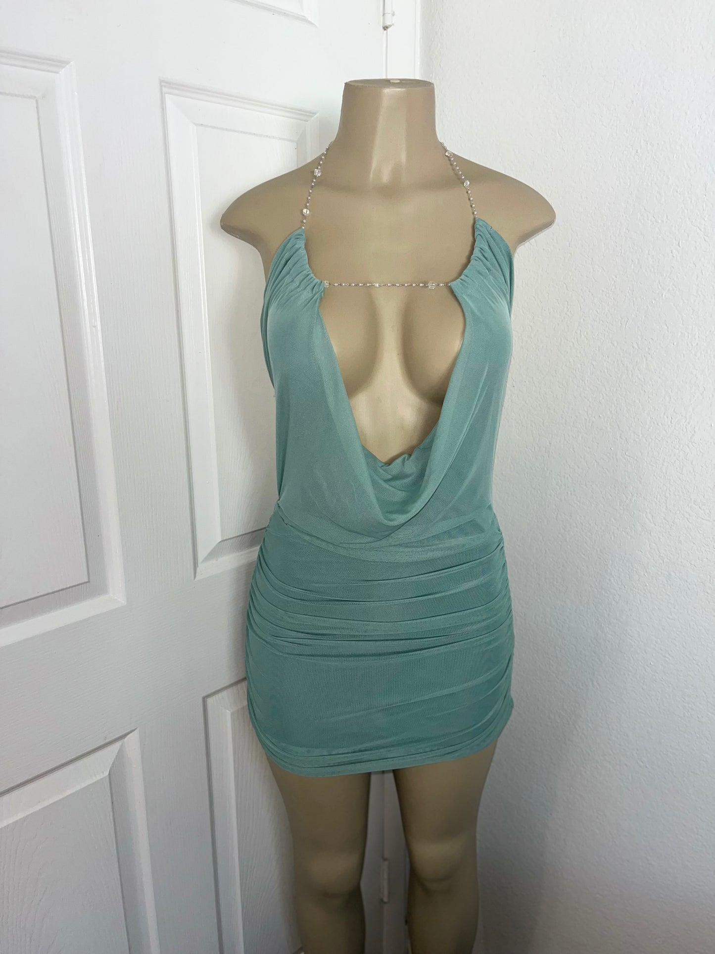 sage chain dress