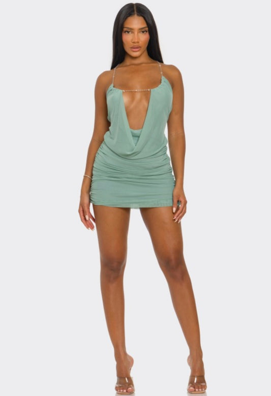 sage chain dress