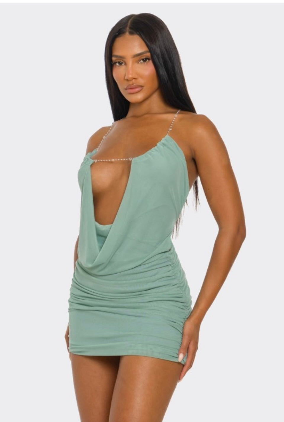 sage chain dress