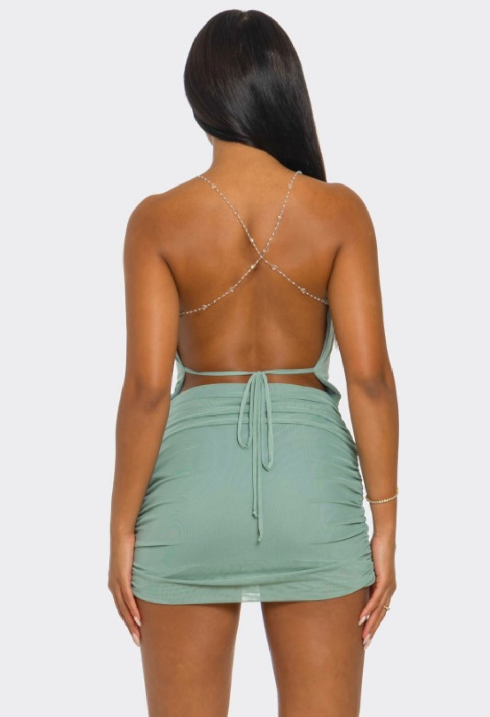 sage chain dress